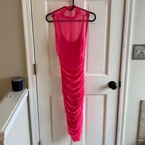Bright pink scrunch dress